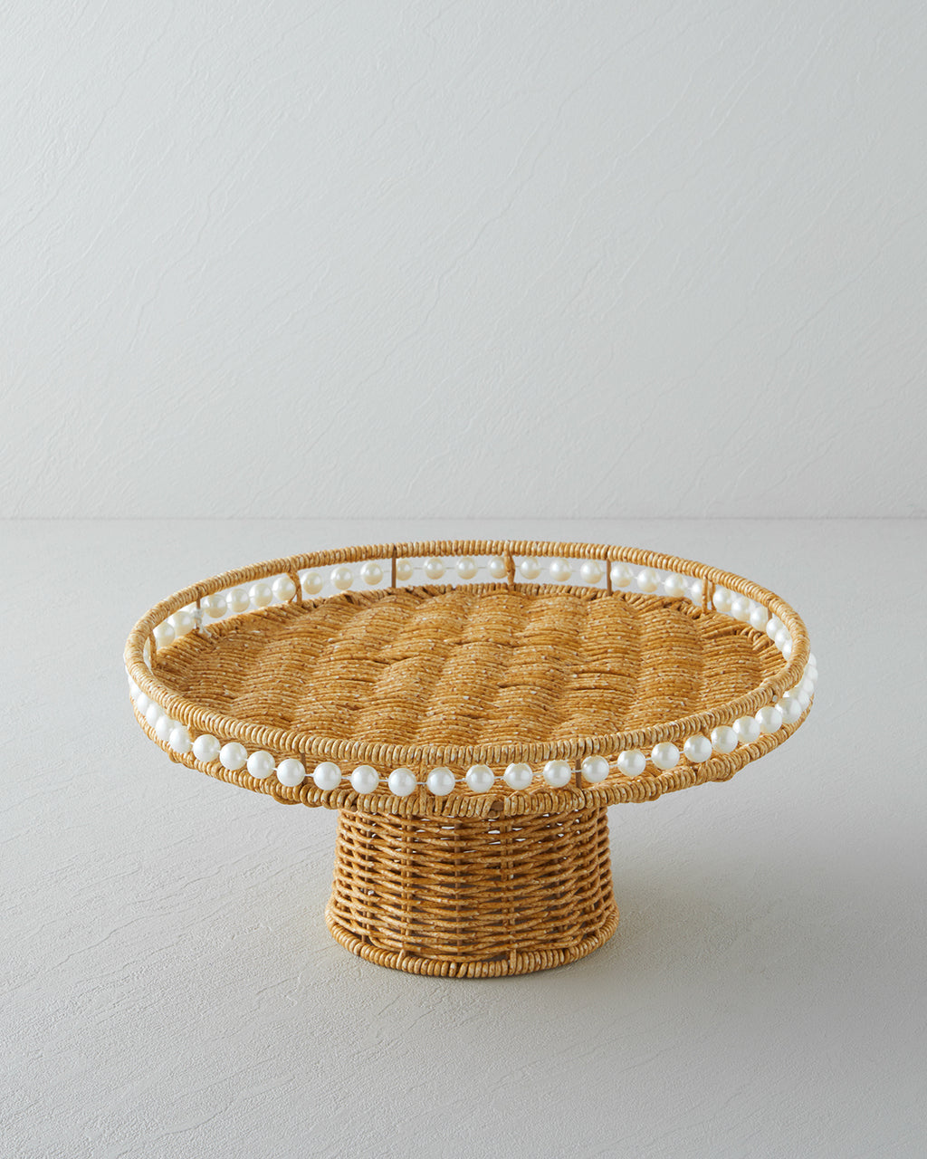 Pearl Plastic Rattan Cake Stand 30 cm Light Brown
