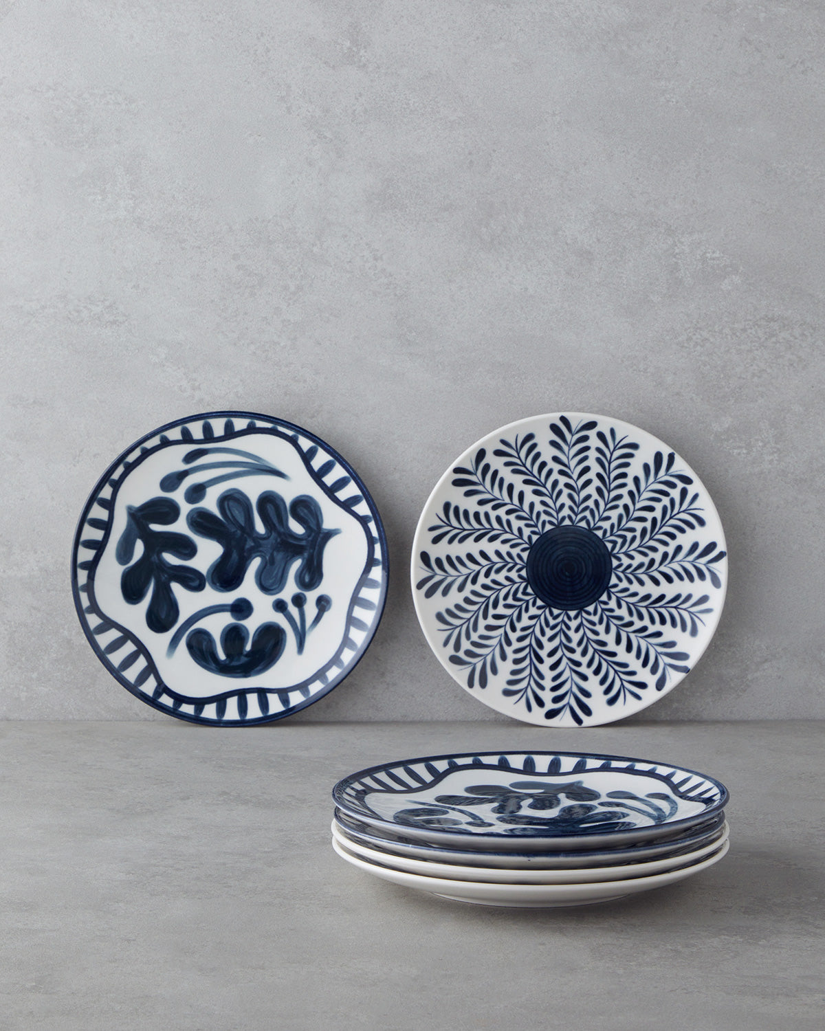 Via Porcelain 6 pcs Cake Set 21 cm White - Navy Blue