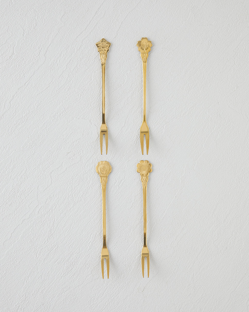 Flora Stainless Steel Cocktail Fork 4 Pieces Gold