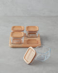 Pico Glass Wooden Cover with 4 Sections Breakfast Container 21x21 cm Transparent