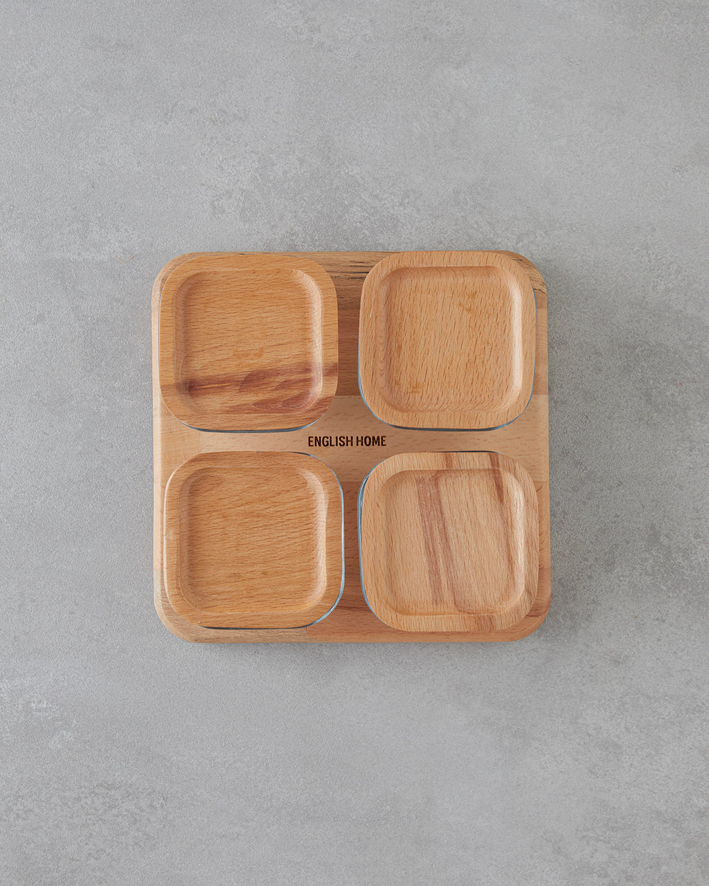 Pico Glass Wooden Cover with 4 Sections Breakfast Container 21x21 cm Transparent (view 4)