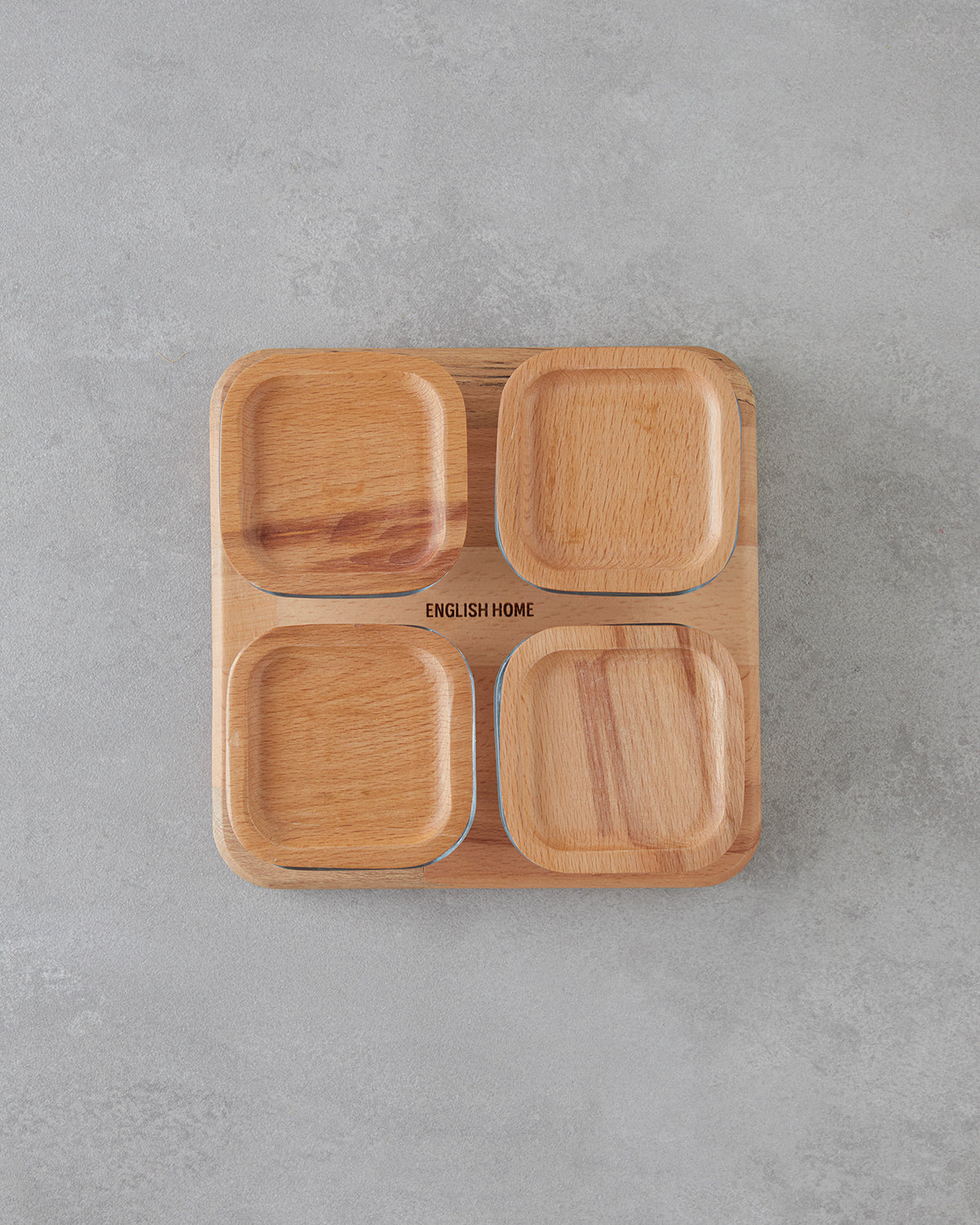 Pico Glass Wooden Cover with 4 Sections Breakfast Container 21x21 cm Transparent (view 4)
