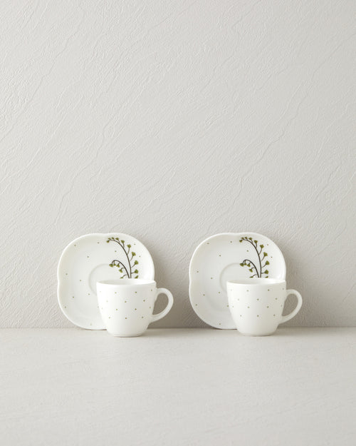 Bone Porcelain 4 Pieces 2 Servings Coffee Cup Set 90 ml Green (view 2)