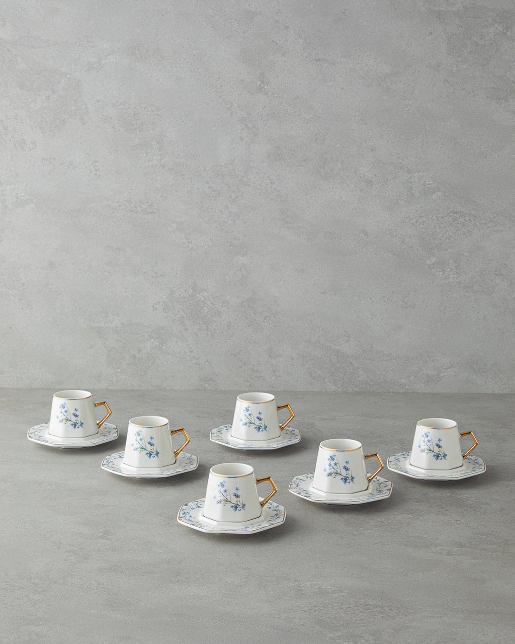 Lavendpetal New Bone China 12 Pieces 6 Servings Coffee Cup Set 80 ml Blue
