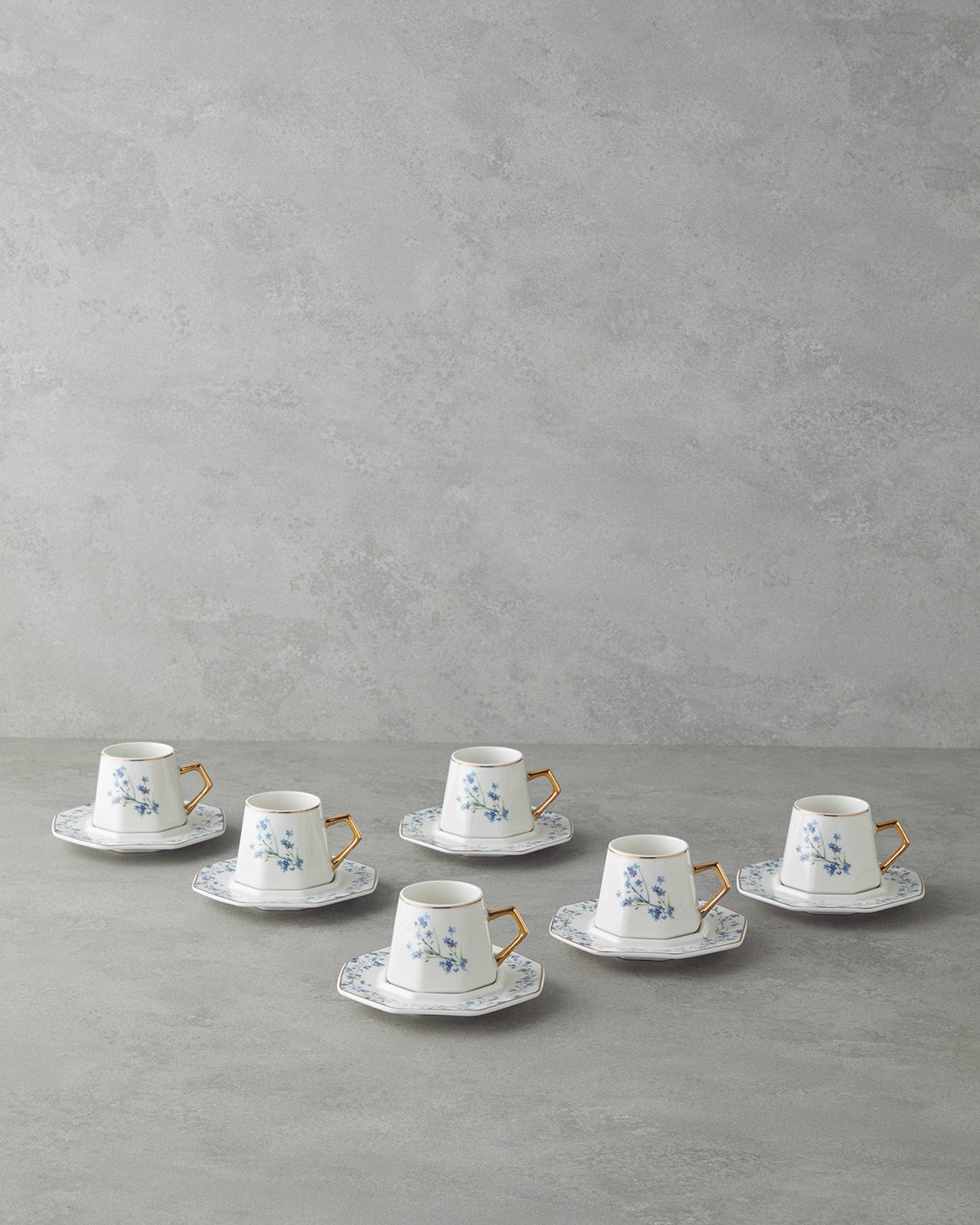 Lavendpetal New Bone China 12 Pieces 6 Servings Coffee Cup Set 80 ml Blue