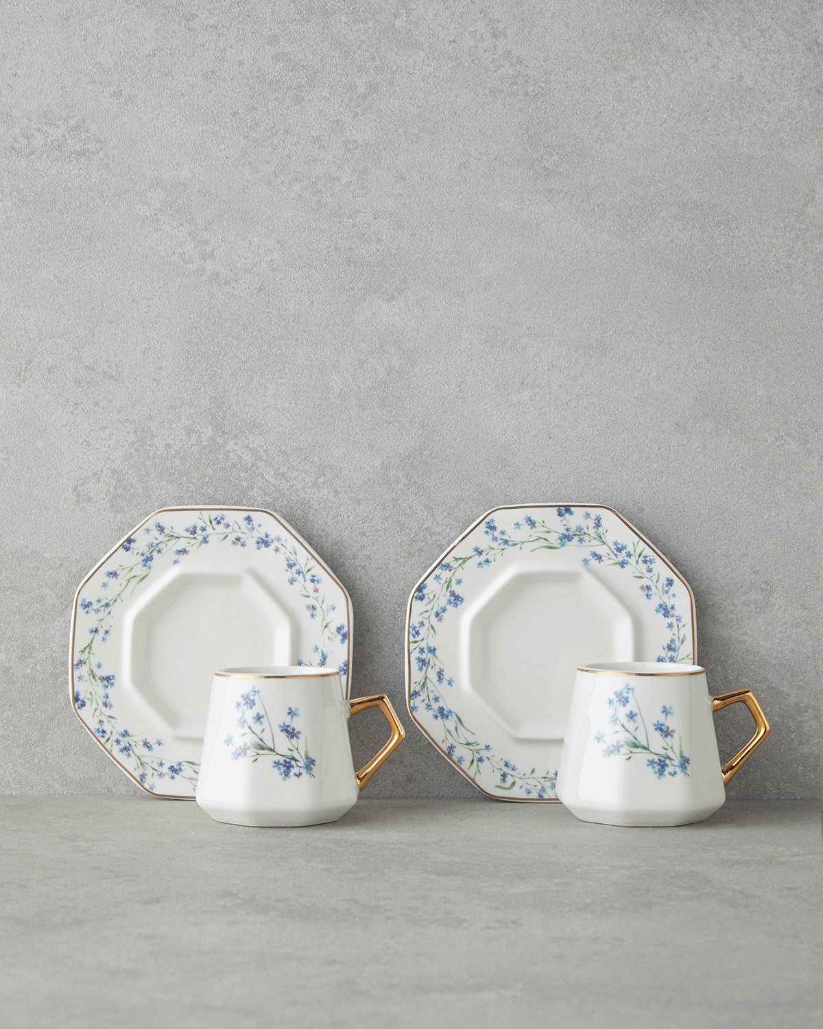 Lavendpetal New Bone China 12 Pieces 6 Servings Coffee Cup Set 80 ml Blue (view 2)