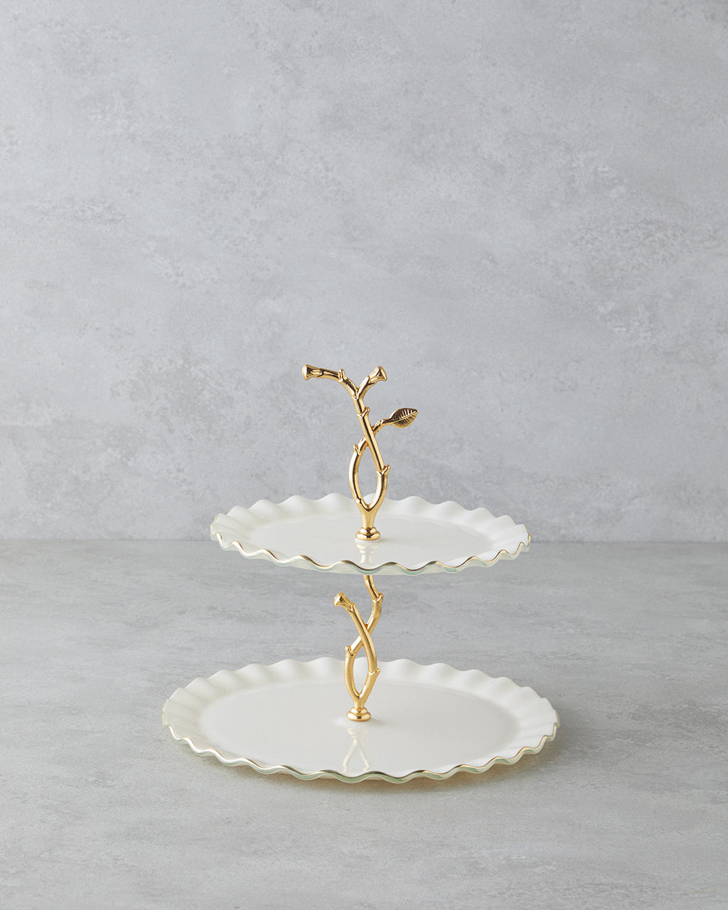 Lustre Glass Cookie Stand 20+26 cm Cream-Gold