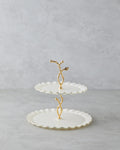 Lustre Glass Cookie Stand 20+26 cm Cream-Gold