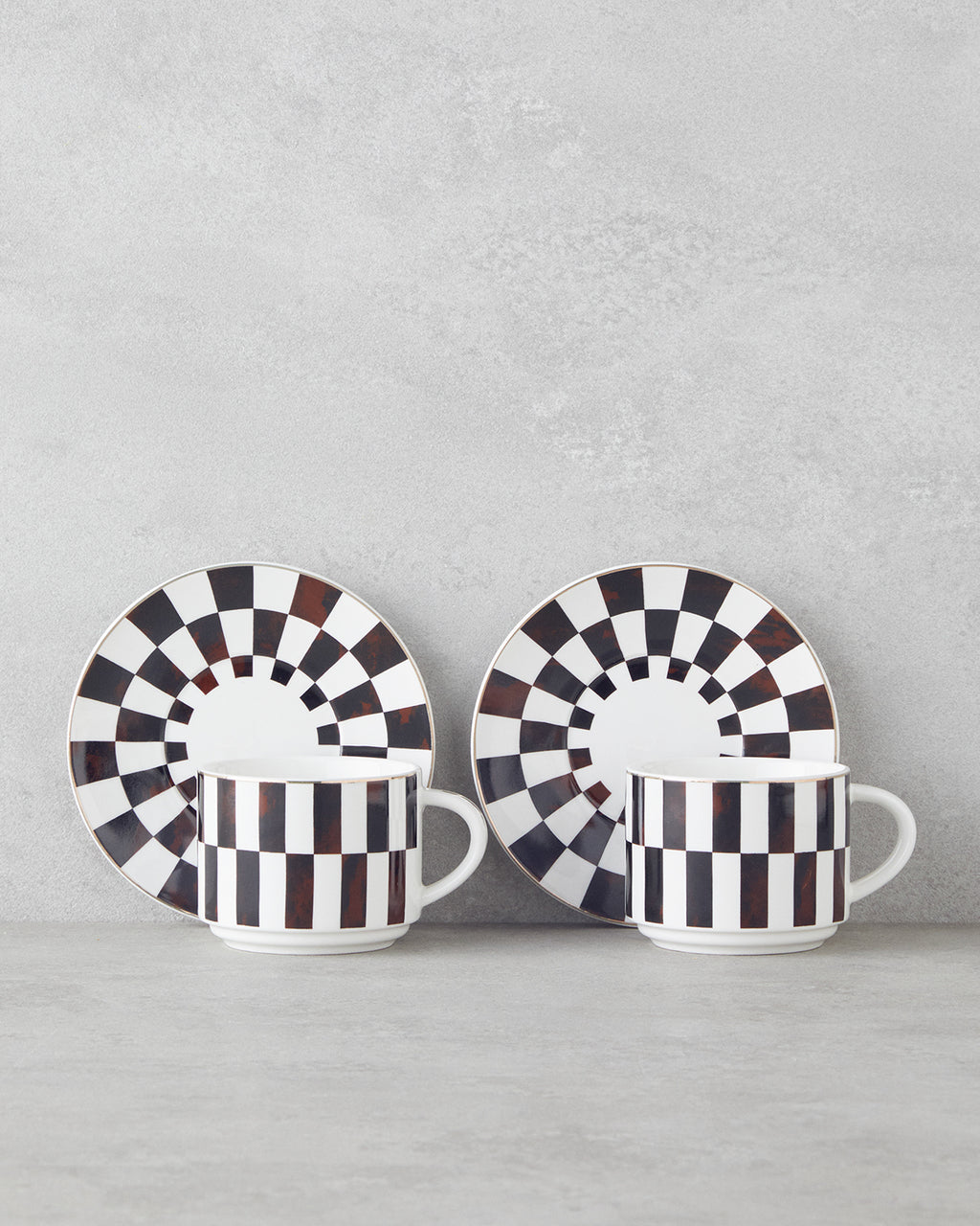 New Bone China 4 Pieces 2 Servings Tea Cup Set 230 ml Brown (view 2)