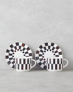 New Bone China 4 Pieces 2 Servings Tea Cup Set 230 ml Brown (view 2)