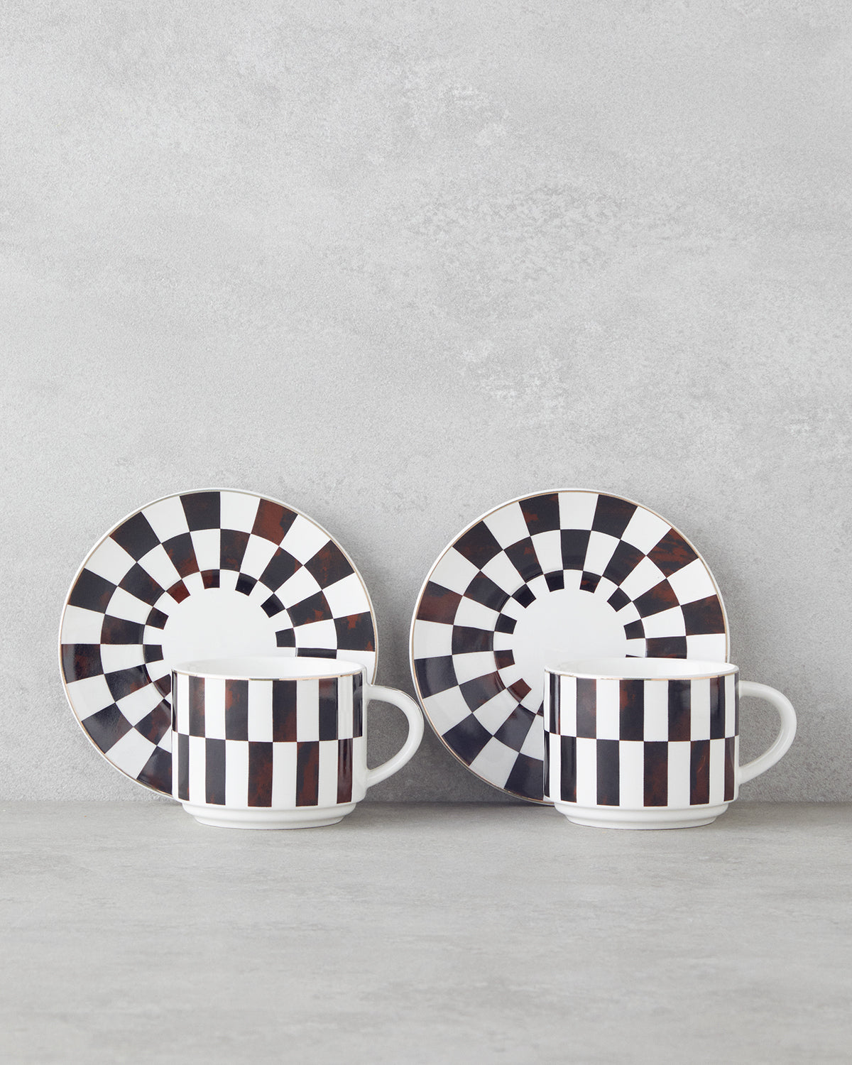 New Bone China 4 Pieces 2 Servings Tea Cup Set 230 ml Brown (view 2)