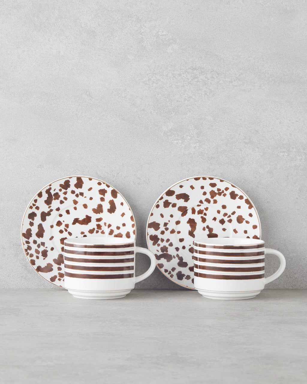 New Bone China 4 Pieces 2 Servings Tea Cup Set 230 ml Brown (view 2)