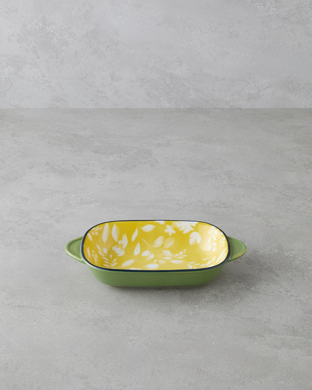 Porcelain Rectangular Plate - Yellow - Green, Navy Blue - Green & more - Yellow - Green - 22x12 cm
