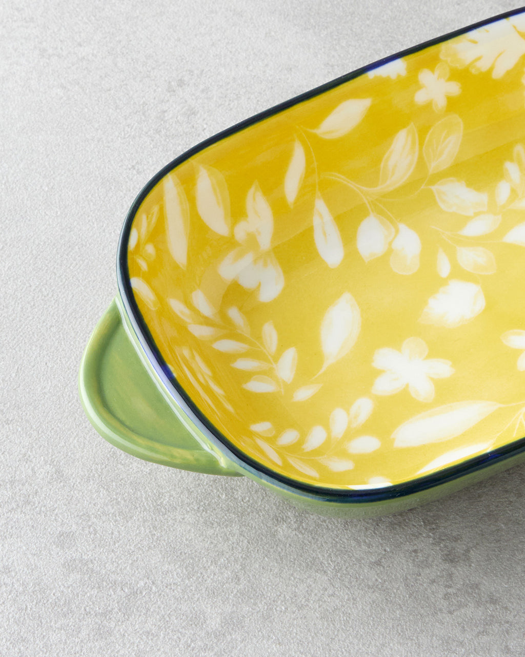 Porcelain Rectangular Plate - Yellow - Green, Navy Blue - Green & more - Yellow - Green - 17x10 cm (view 3)