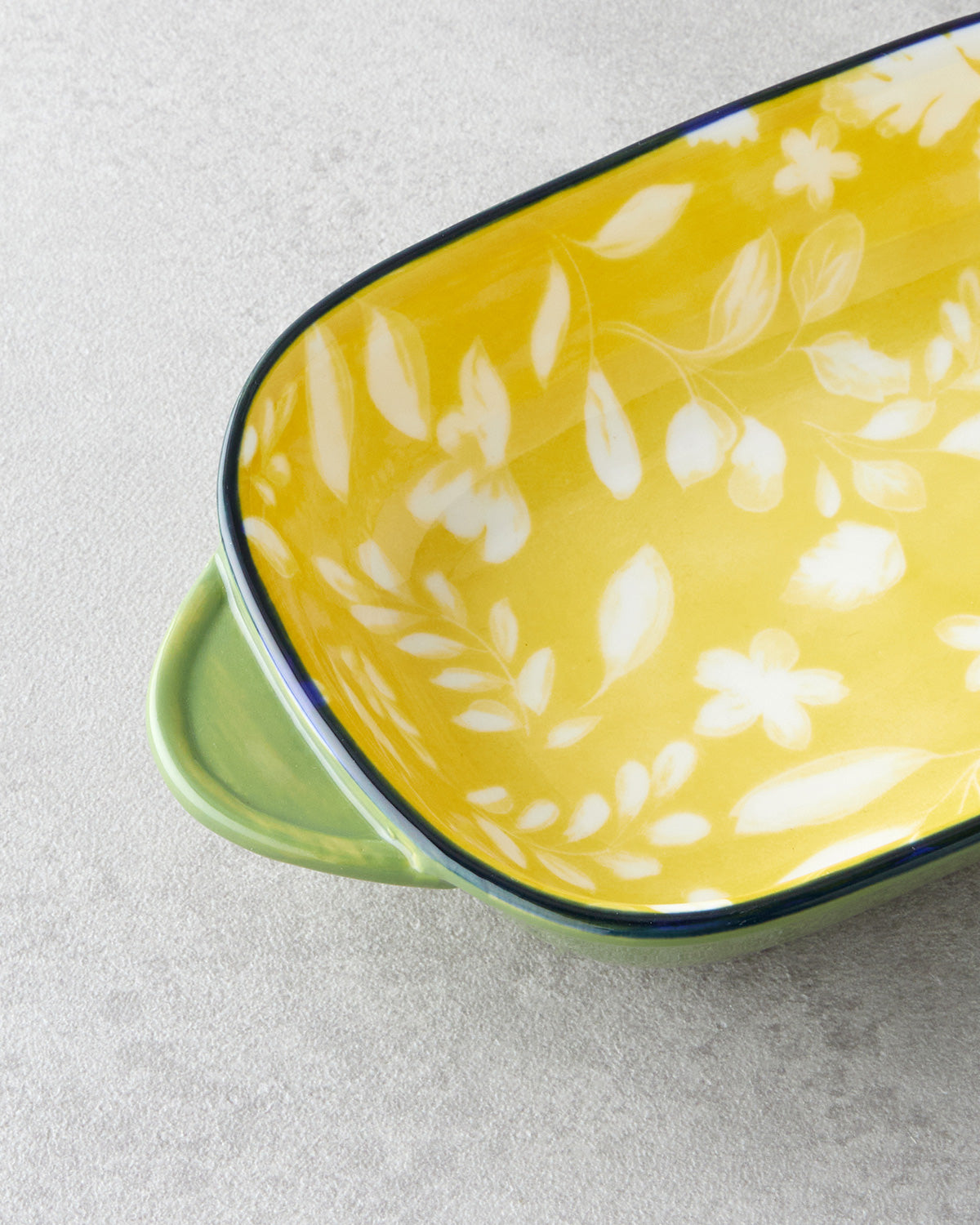 Porcelain Rectangular Plate - Yellow - Green, Navy Blue - Green & more - Yellow - Green - 17x10 cm (view 3)