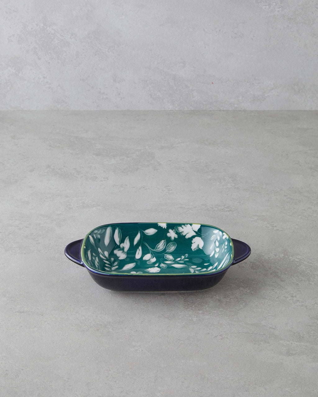 Porcelain Rectangular Plate - Yellow - Green, Navy Blue - Green & more - White - Green - 17x10 cm (view 4)