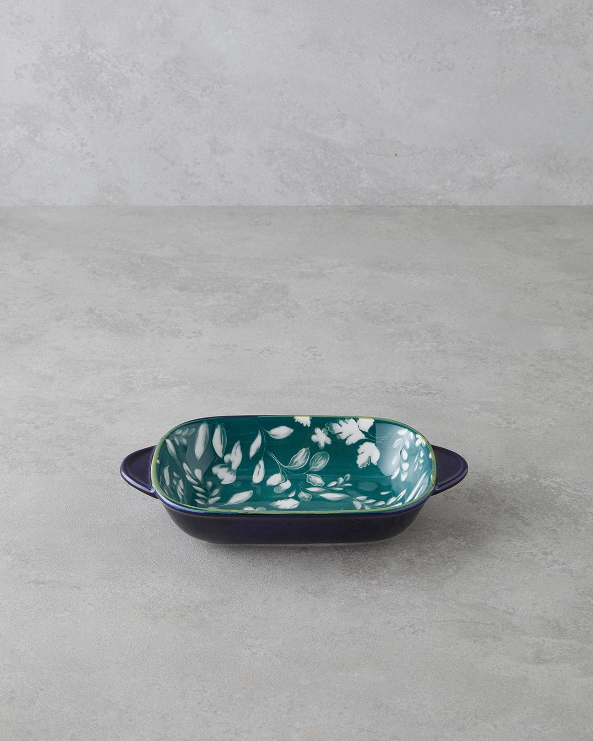 Porcelain Rectangular Plate - Yellow - Green, Navy Blue - Green & more - White - Green - 17x10 cm (view 4)