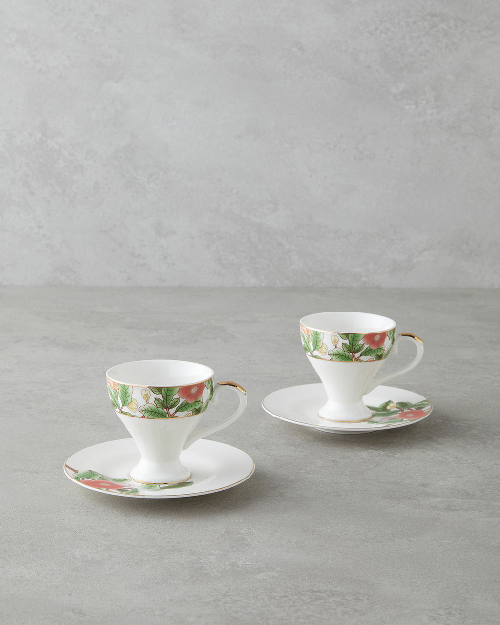 Garden Dream New Bone China 4 Pieces 2 Servings Coffee Cup Set 90 ml Green-White