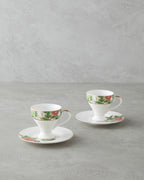 Garden Dream New Bone China 4 Pieces 2 Servings Coffee Cup Set 90 ml Green-White