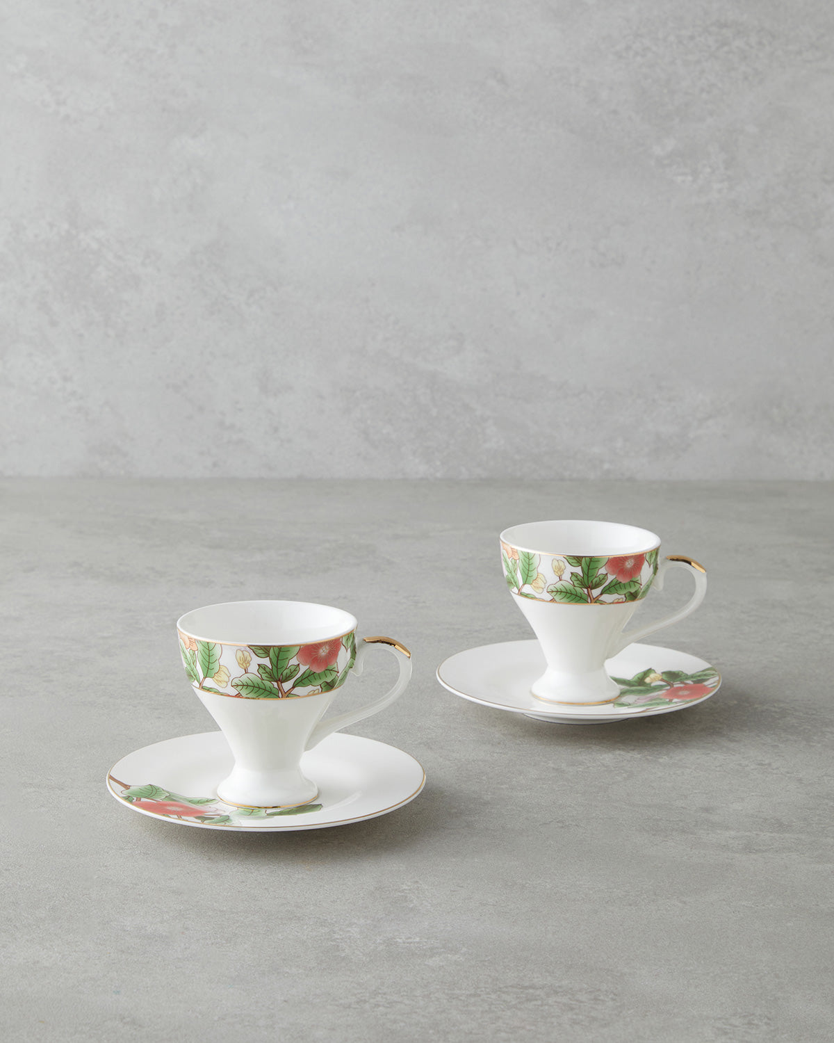 Garden Dream New Bone China 4 Pieces 2 Servings Coffee Cup Set 90 ml Green-White