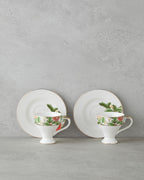Garden Dream New Bone China 4 Pieces 2 Servings Coffee Cup Set 90 ml Green-White (view 2)