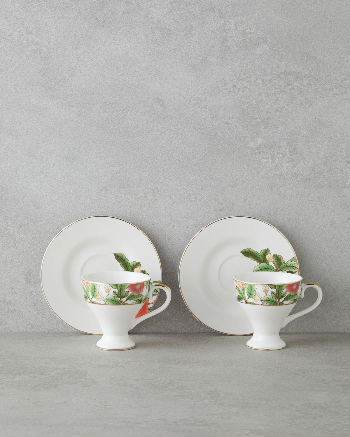 Garden Dream New Bone China 4 Pieces 2 Servings Coffee Cup Set 90 ml Green-White (view 2)