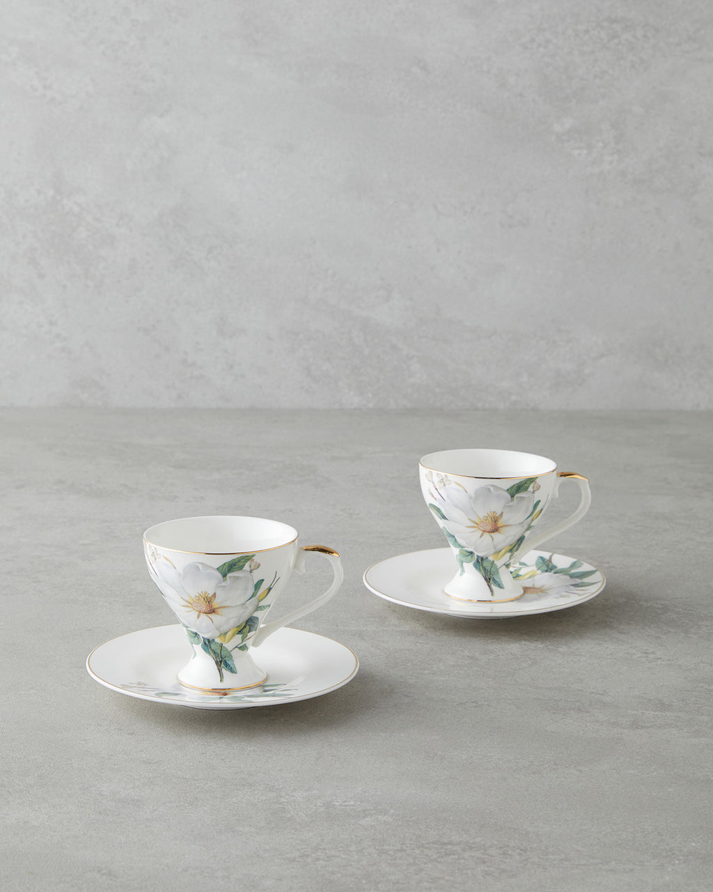 Garden Lovely New Bone China 4 Pieces 2 Servings Coffee Cup Set 90 ml Green-White