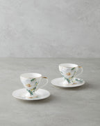 Garden Lovely New Bone China 4 Pieces 2 Servings Coffee Cup Set 90 ml Green-White