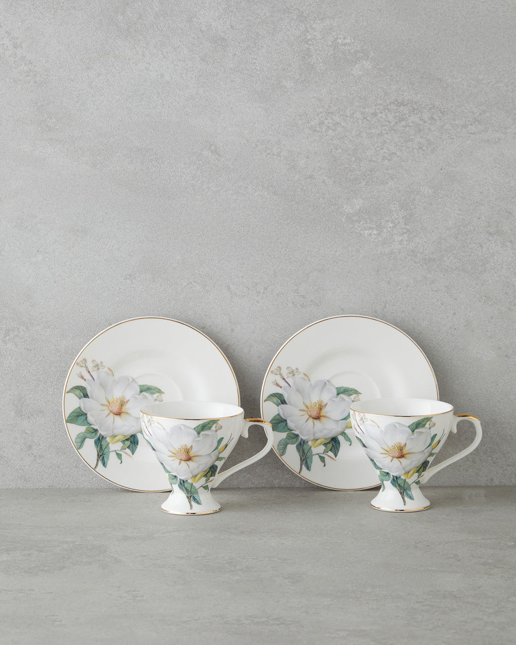 Garden Lovely New Bone China 4 Pieces 2 Servings Coffee Cup Set 90 ml Green-White (view 2)