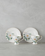 Garden Lovely New Bone China 4 Pieces 2 Servings Coffee Cup Set 90 ml Green-White (view 2)
