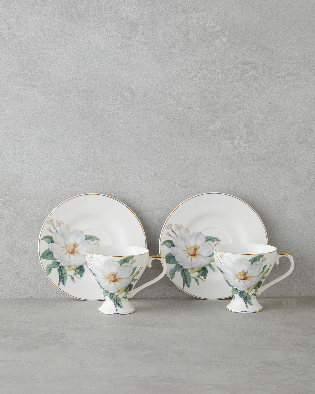 Garden Lovely New Bone China 4 Pieces 2 Servings Coffee Cup Set 90 ml Green-White (view 2)