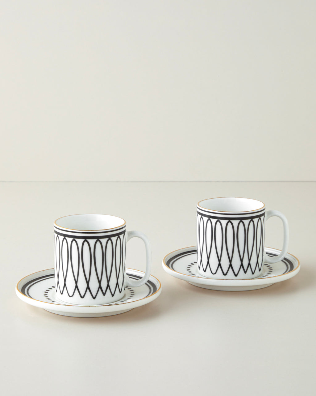 Bone Porcelain 4 Pieces 2 Servings Tea Cup Set 150 ml Black - White - Gold