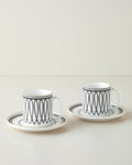 Bone Porcelain 4 Pieces 2 Servings Tea Cup Set 150 ml Black - White - Gold
