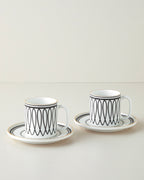 Bone Porcelain 4 Pieces 2 Servings Tea Cup Set 150 ml Black - White - Gold