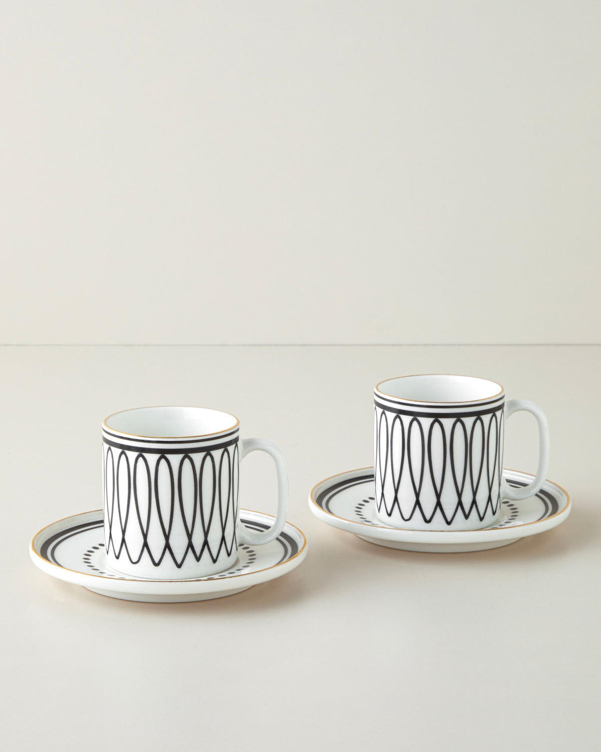 Bone Porcelain 4 Pieces 2 Servings Tea Cup Set 150 ml Black - White - Gold