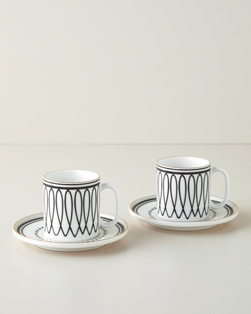 Bone Porcelain 4 Pieces 2 Servings Tea Cup Set 150 ml Black - White - Gold