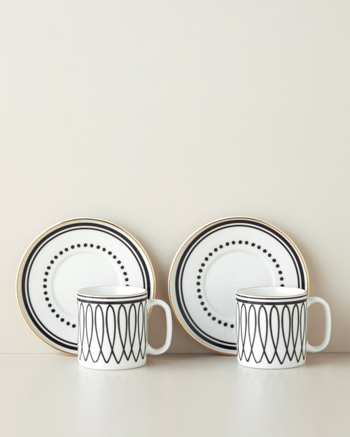 Bone Porcelain 4 Pieces 2 Servings Tea Cup Set 150 ml Black - White - Gold (view 2)