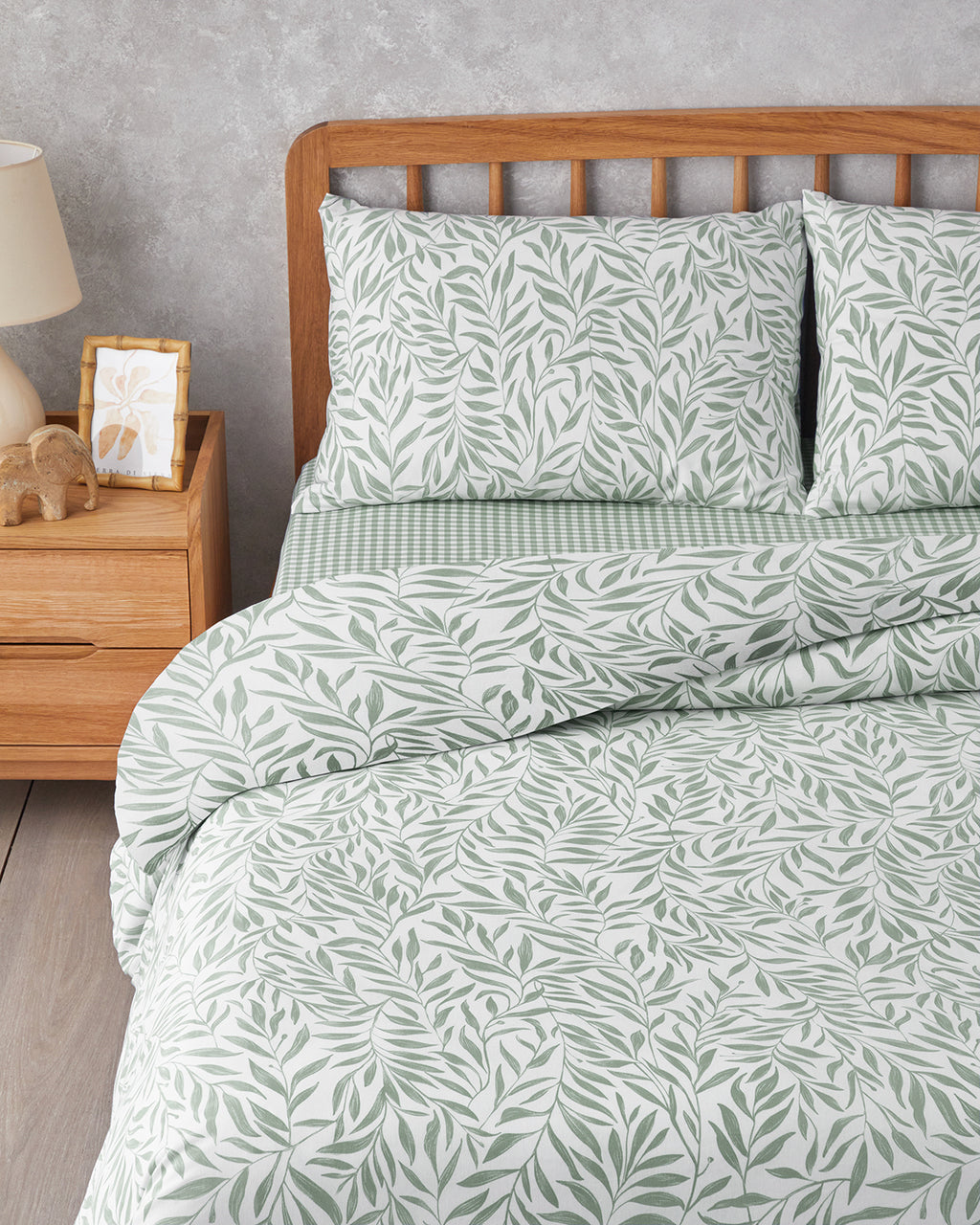 Leaf Dream Easy Iron Duvet Cover Set - Green - Double 200x220 cm (view 2)