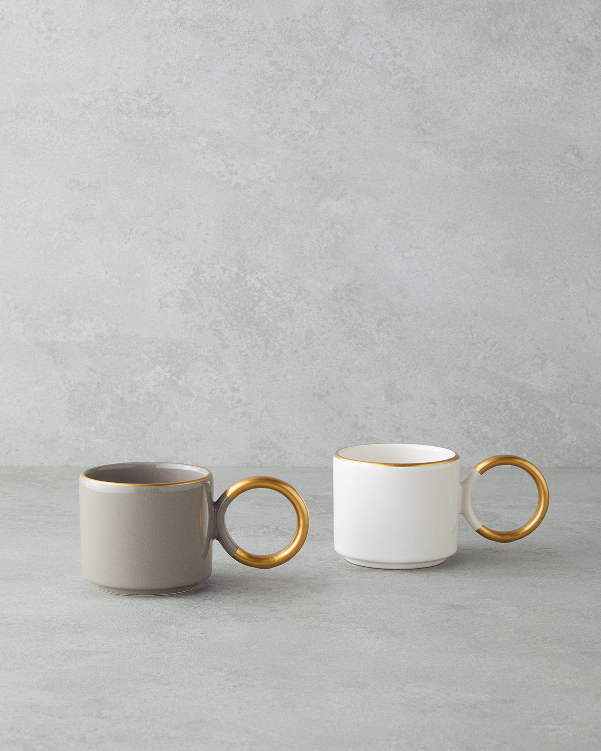 Ceramic 2 pcs Mug 184 ml Mink - White-Gold