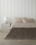Woven Grid Cotton Acrylic Blanket Brown - Single 150x200 cm