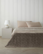 Woven Grid Cotton Acrylic Blanket Brown - Single 150x200 cm