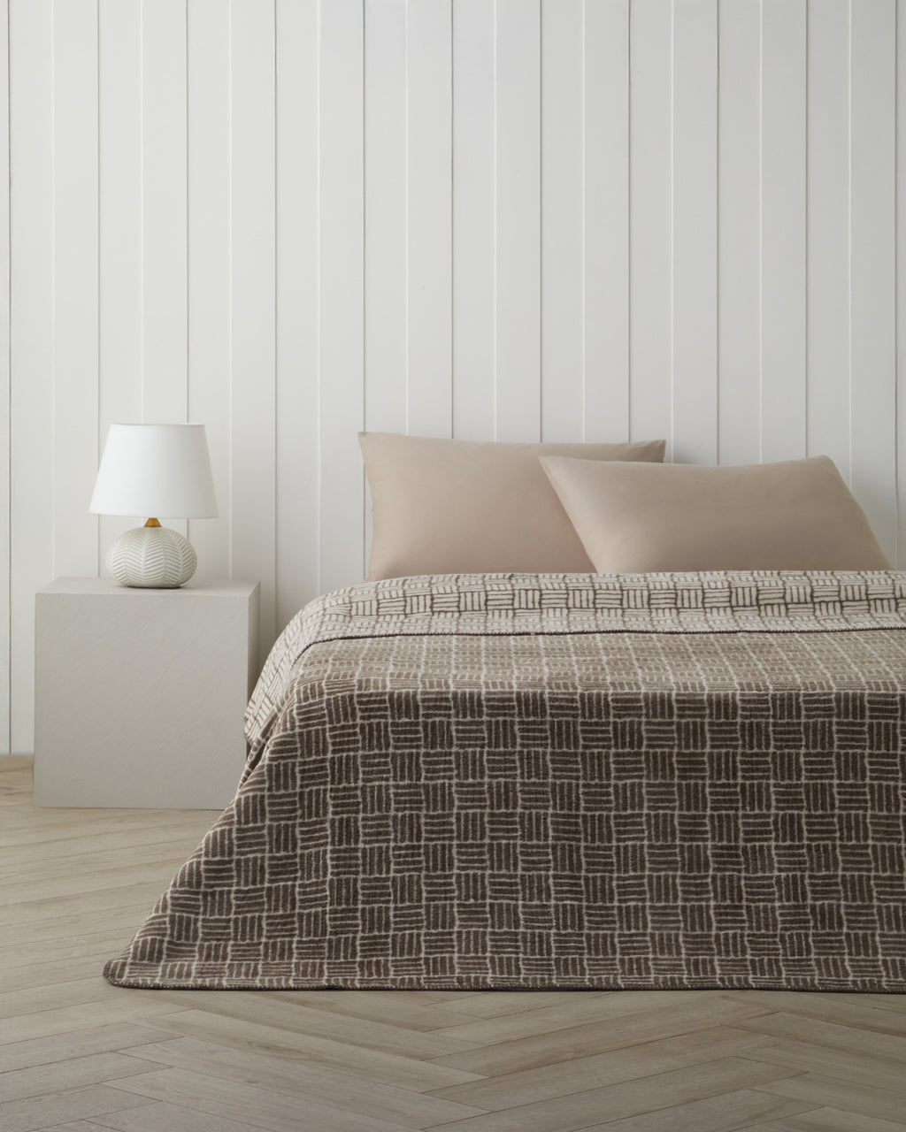 Woven Grid Cotton Acrylic Blanket Brown (view 4)