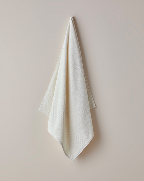 Border Check Cotton Bath Towel 70x140 cm - Ivory