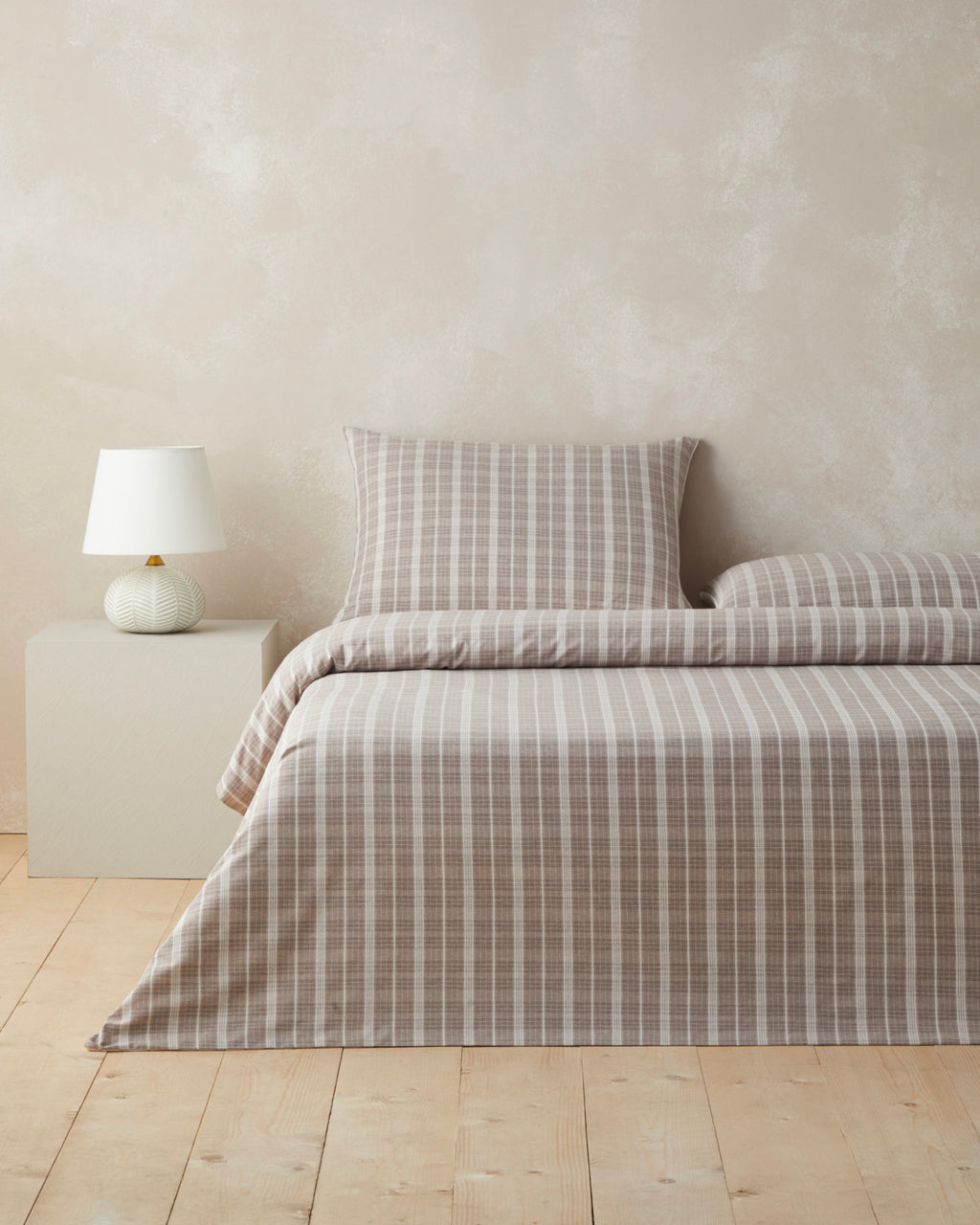 Yarn Dyed Single Size Duvet Cover Set 160x220 cm Dark Beige