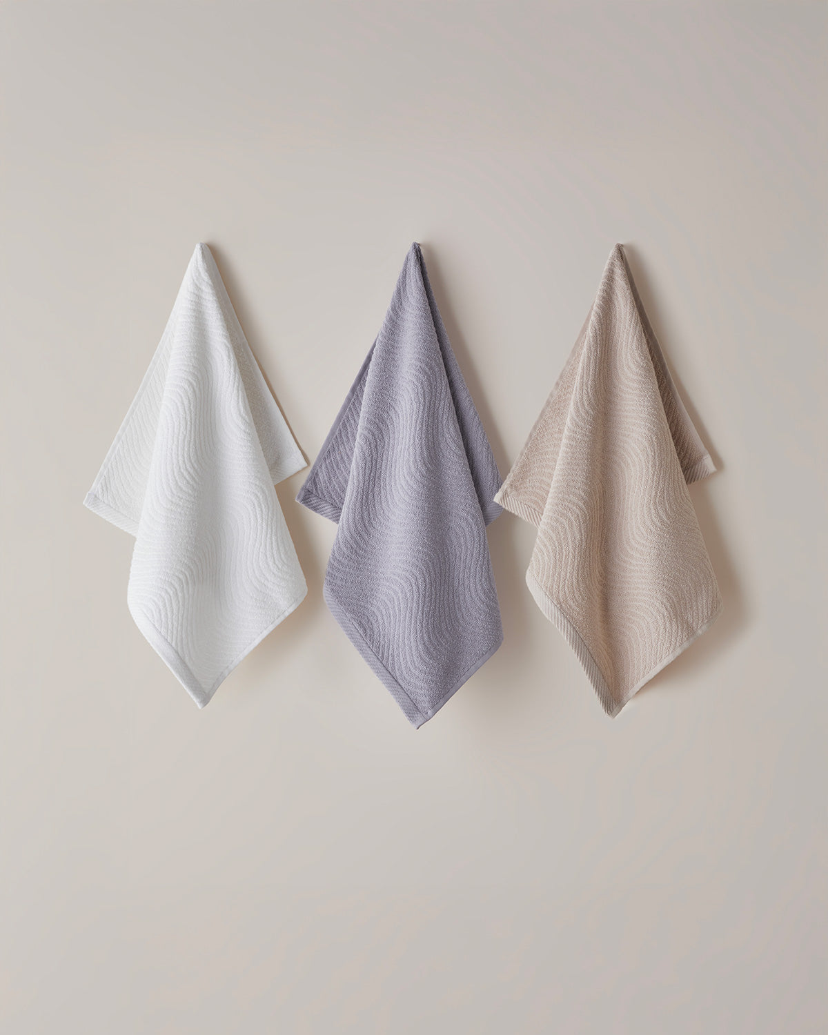 Wave Cotton Face Towel 50x70 cm - Light Beige (view 3)