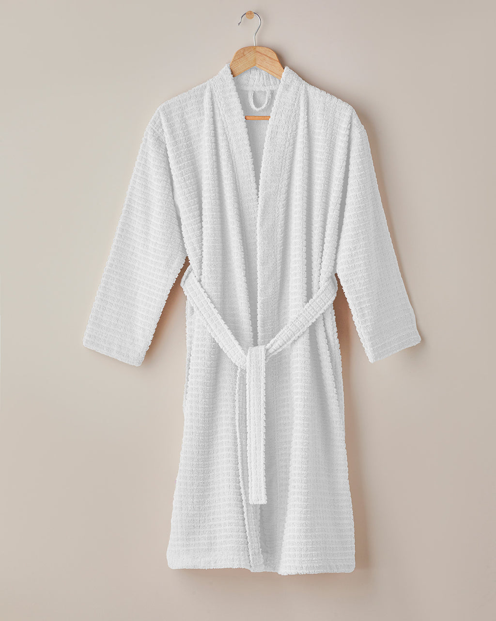 Chequer Cotton Bathrobe - White - S-M