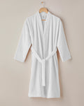 Chequer Cotton Bathrobe - White - S-M