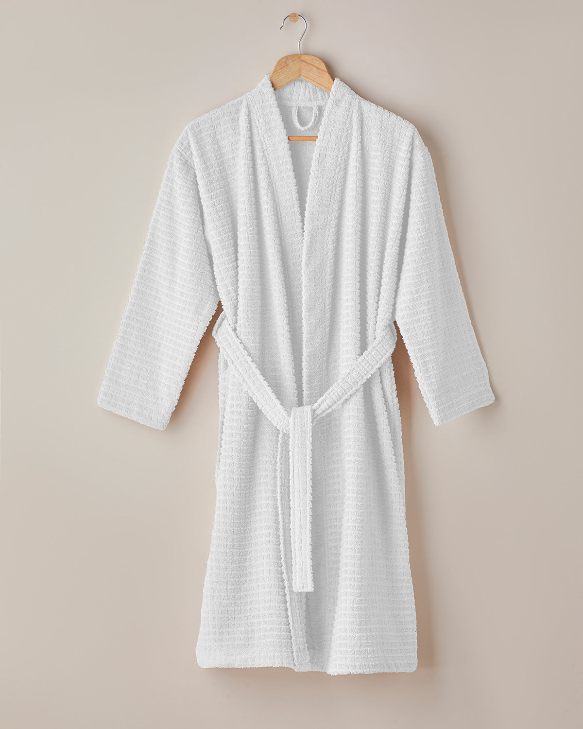 Chequer Cotton Bathrobe - White - S-M