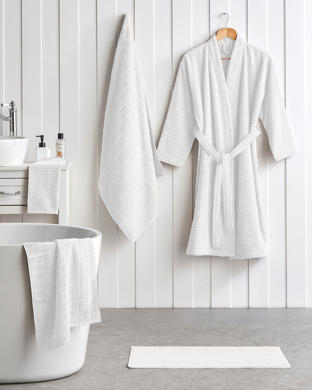 Chequer Cotton Bathrobe - Gray - L-XL (view 5)
