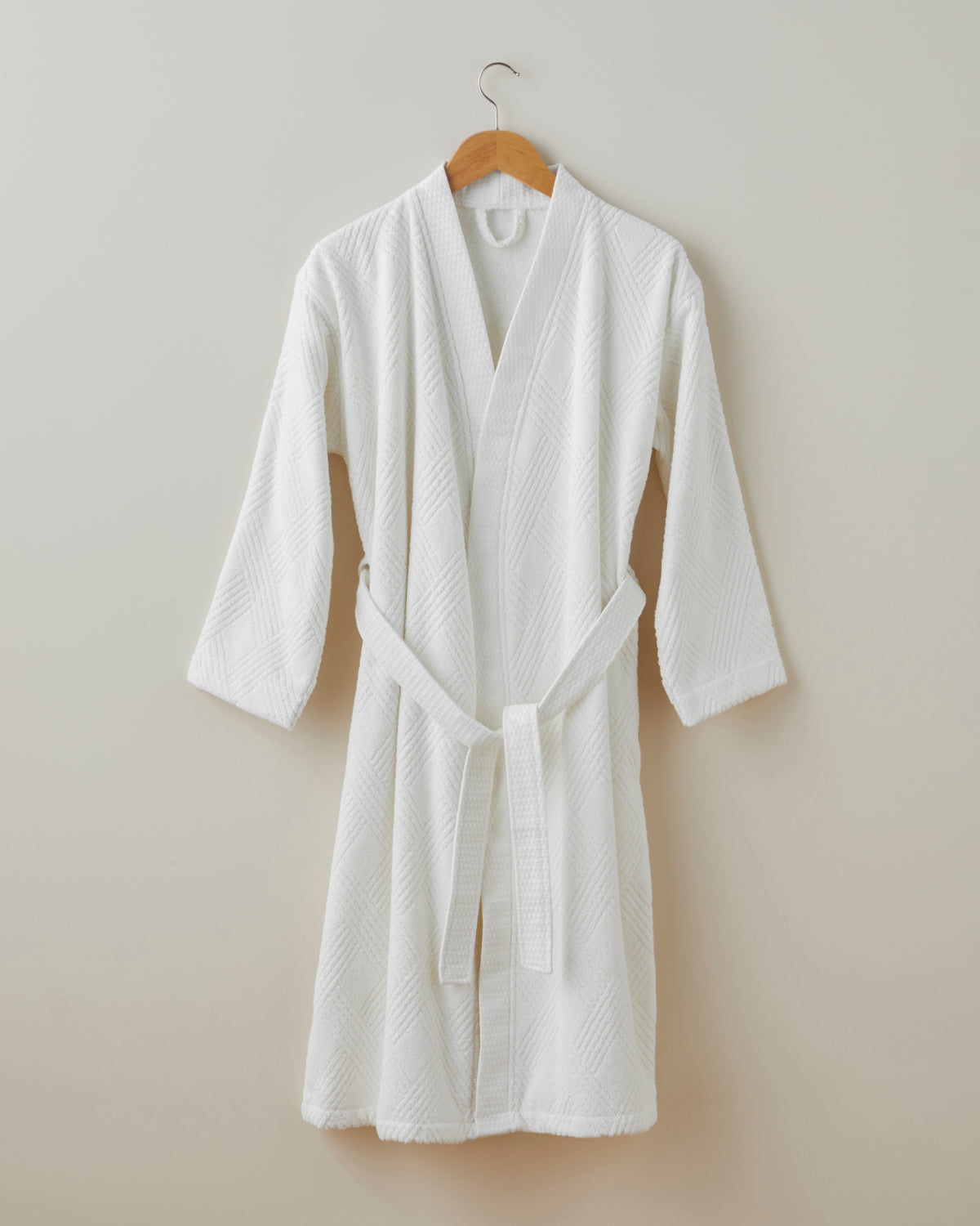 Cotton Bathrobe - Ivory & Light Green - Ivory - S-M